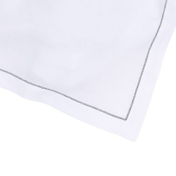 White Linen Table Runner with Navy Blue Contrast Hemstitch