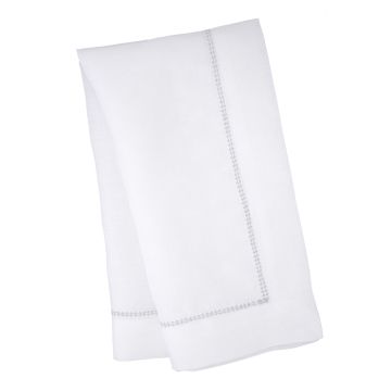 White Linen Napkin with Silver Contrast Hemstitch