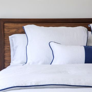 White Linen Duvet Cover Navy Piping