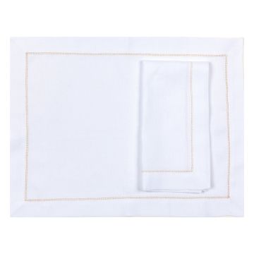 White Linen Placemat with Gold Contrast Hemstitch