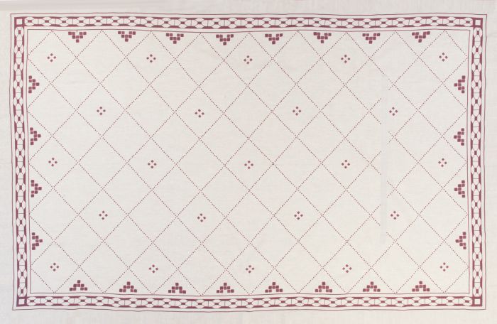 Natural linen tablecloth with red moroccan print holiday