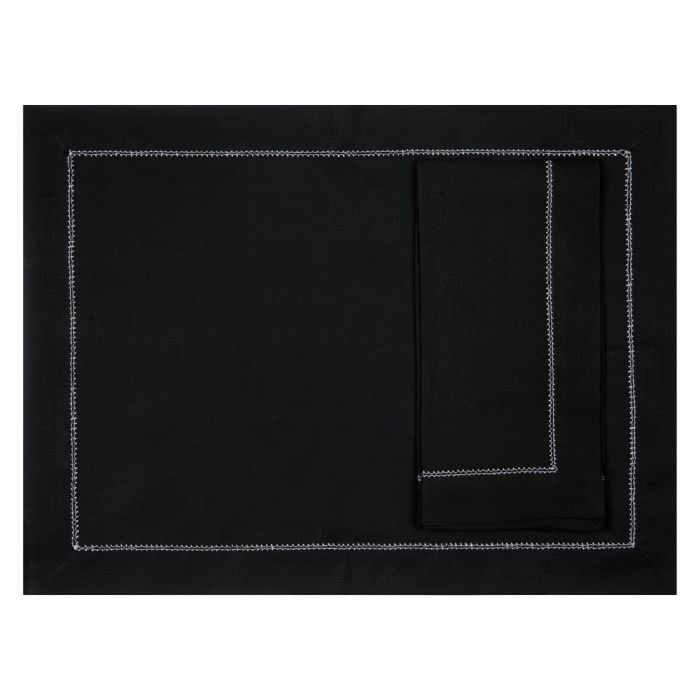 Black Linen Placemat with White Hemstitch