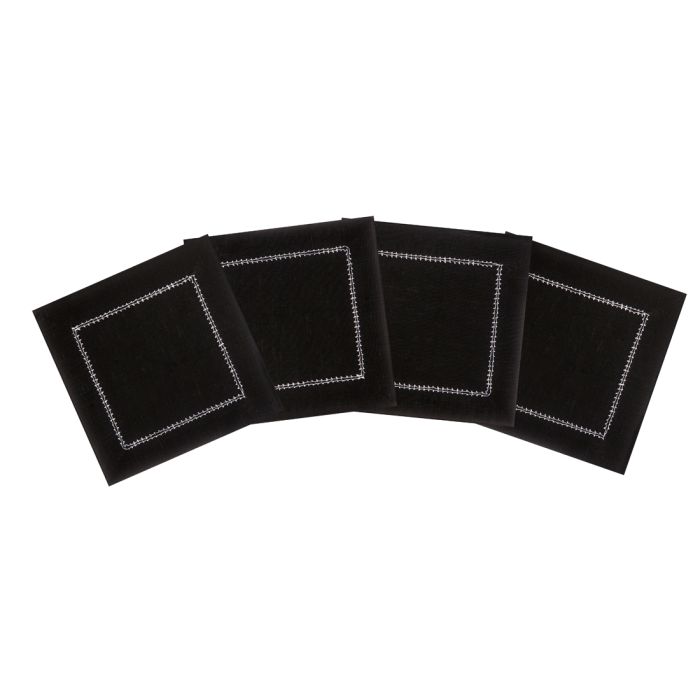 Black Linen Cocktail Napkin with White Hemstitch