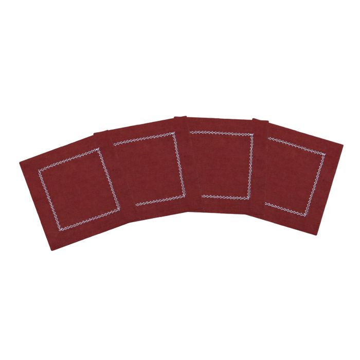 Burgundy red hemstitched linen cocktail napkin