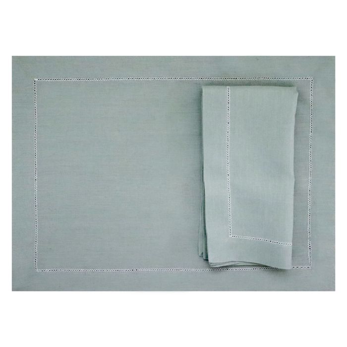 Celadon turquoise green hemstitched linen placemat