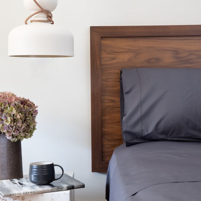 Charcoal Grey Cotton Percale Fitted Sheet