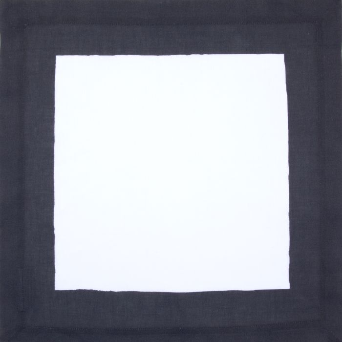 White linen napkin charcoal grey border