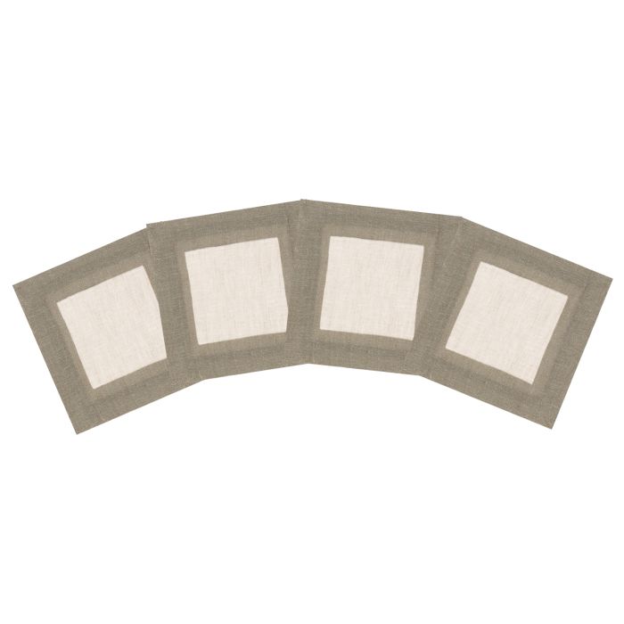 Natural Linen Cocktail Napkin with Sage Green Border