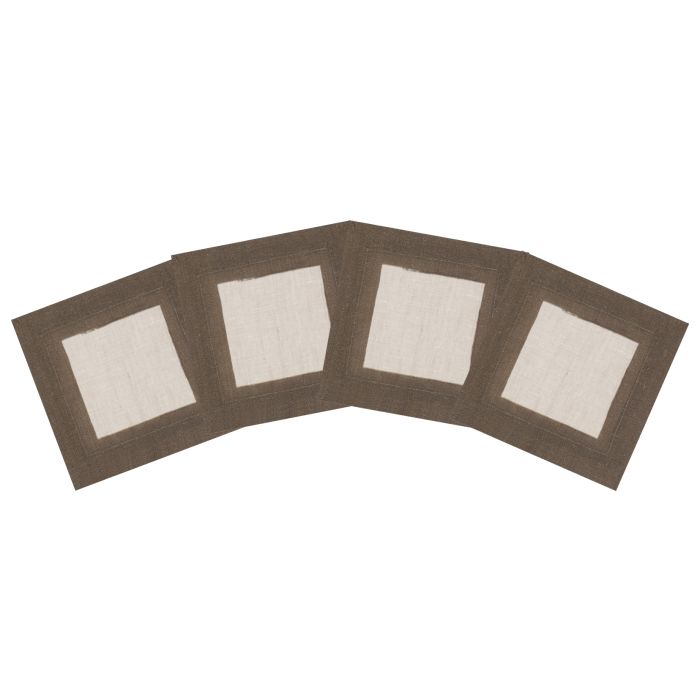 Natural Linen Cocktail Napkin with Moss Green Border