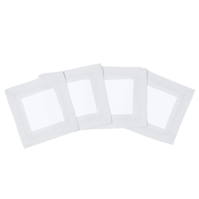 Cinta white linen cocktail napkin coaster silver grey border