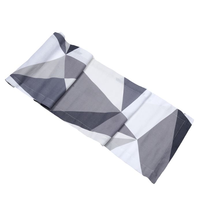 Geometric grey white cream ivory linen table runner