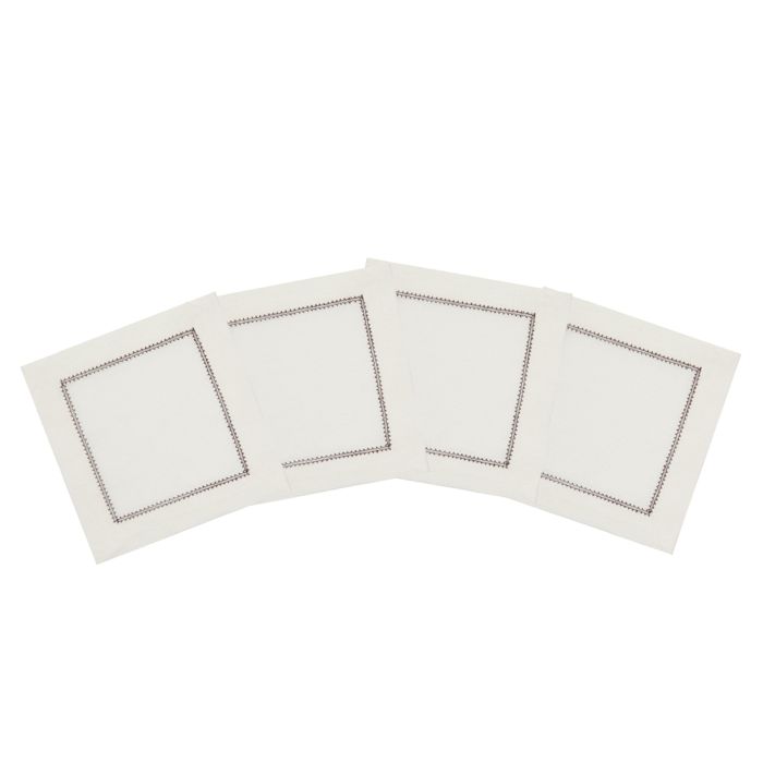 Ivory Cocktail Napkin with Chocolate Brown Contrast Hemstitch