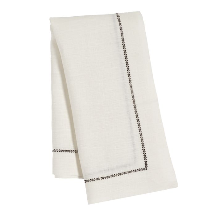 Ivory Linen Napkin with Chocolate Brown Contrast Hemstitch