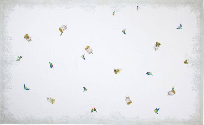 Love birds white linen tablecloth