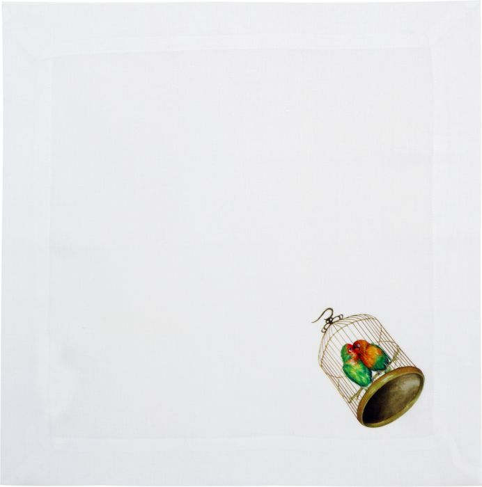 Lovebirds white linen napkin