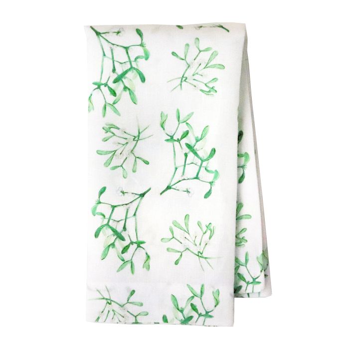 Christmas Linen Napkins Mistletoe Print
