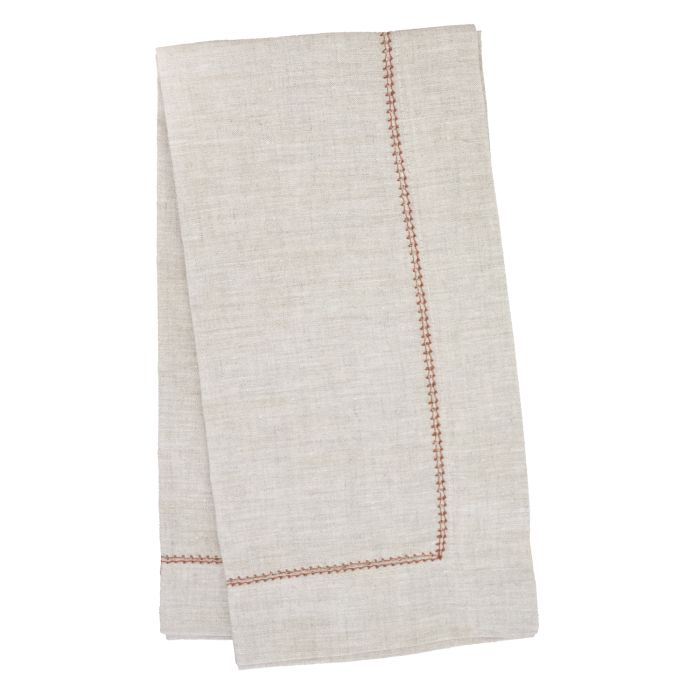 Natural linen napkin terracotta hemstitch trim