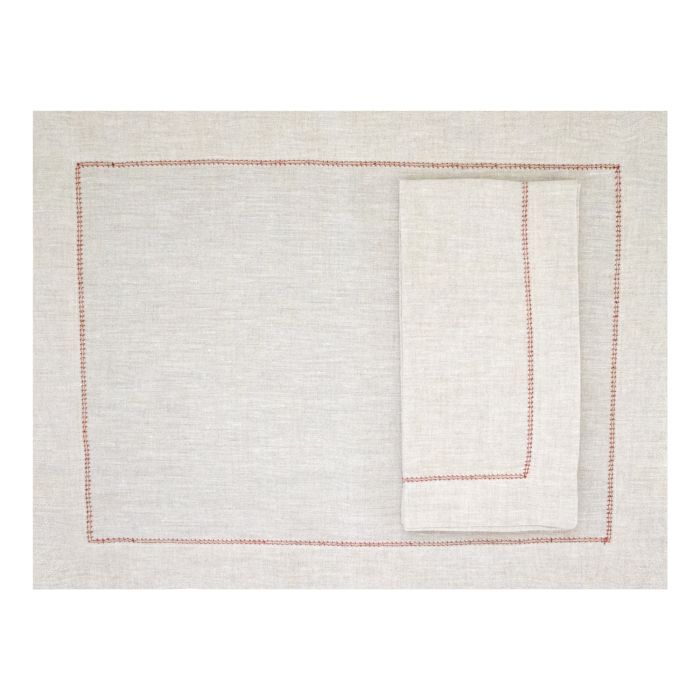 Natural linen hemstitched placemat terracotta trim 