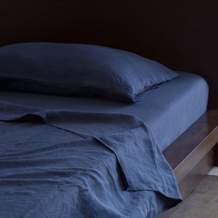 Navy Blue Indigo Pure Italian Linen Sheet Set