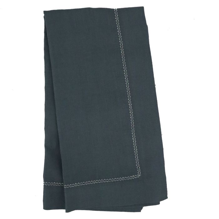 Petrol Dark Teal Green Linen Hemstitched Napkin
