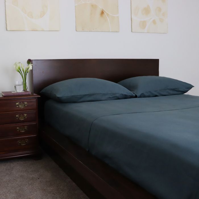 Petrol Dark Teal Green Linen Fitted Sheet 