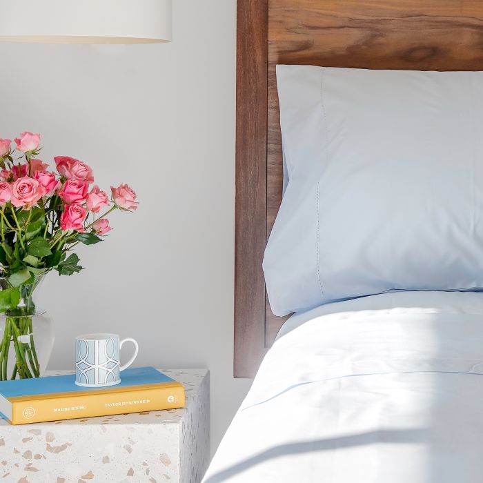 sky blue cotton fitted sheet percale 500 thread count 