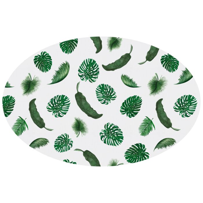 Tropical Leaves Oval Linen Tablecloth