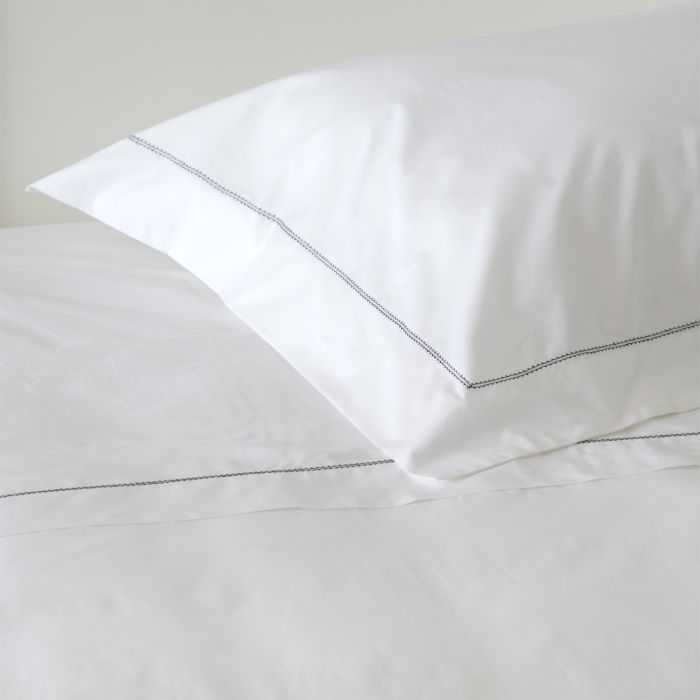 White 500TC Cotton Percale Sham (Pair) - Black Hemstitch