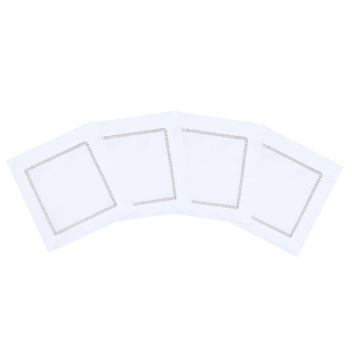 White Cocktail Napkin with Sage Green Contrast Hemstitch