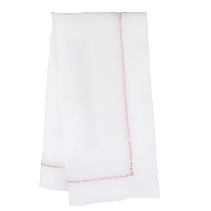 White linen napkin pink hemstitch