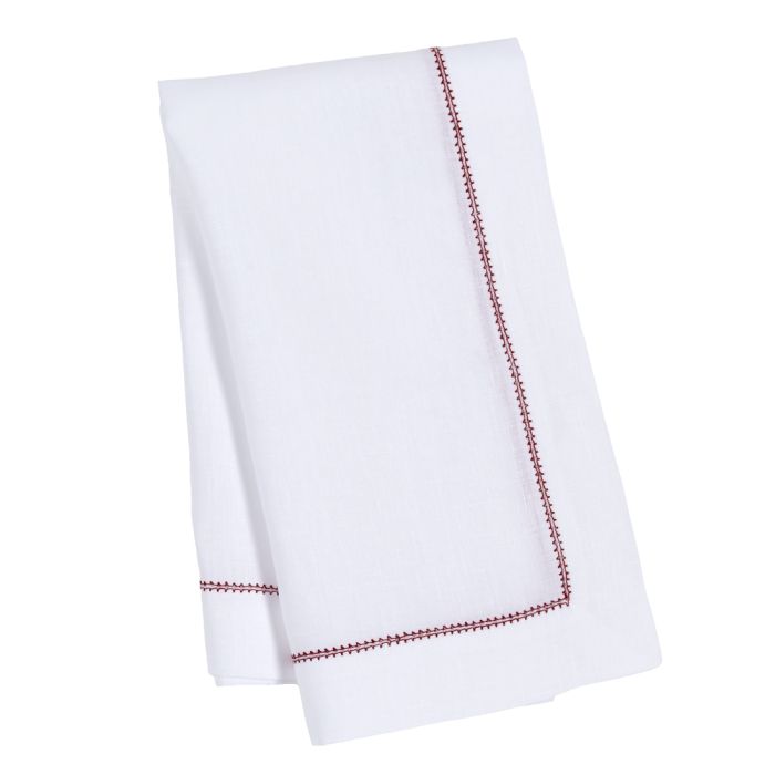 White Linen Napkin with Red Contrast Hemstitch