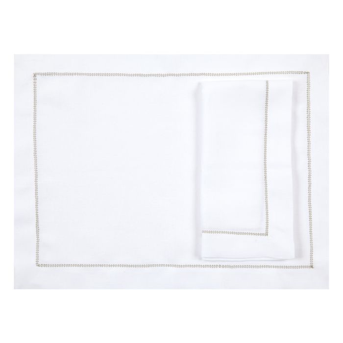 White Linen Placemat with Sage Green Contrast Hemstitch