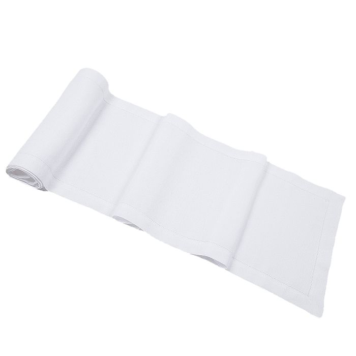 White hemstitched linen table runner