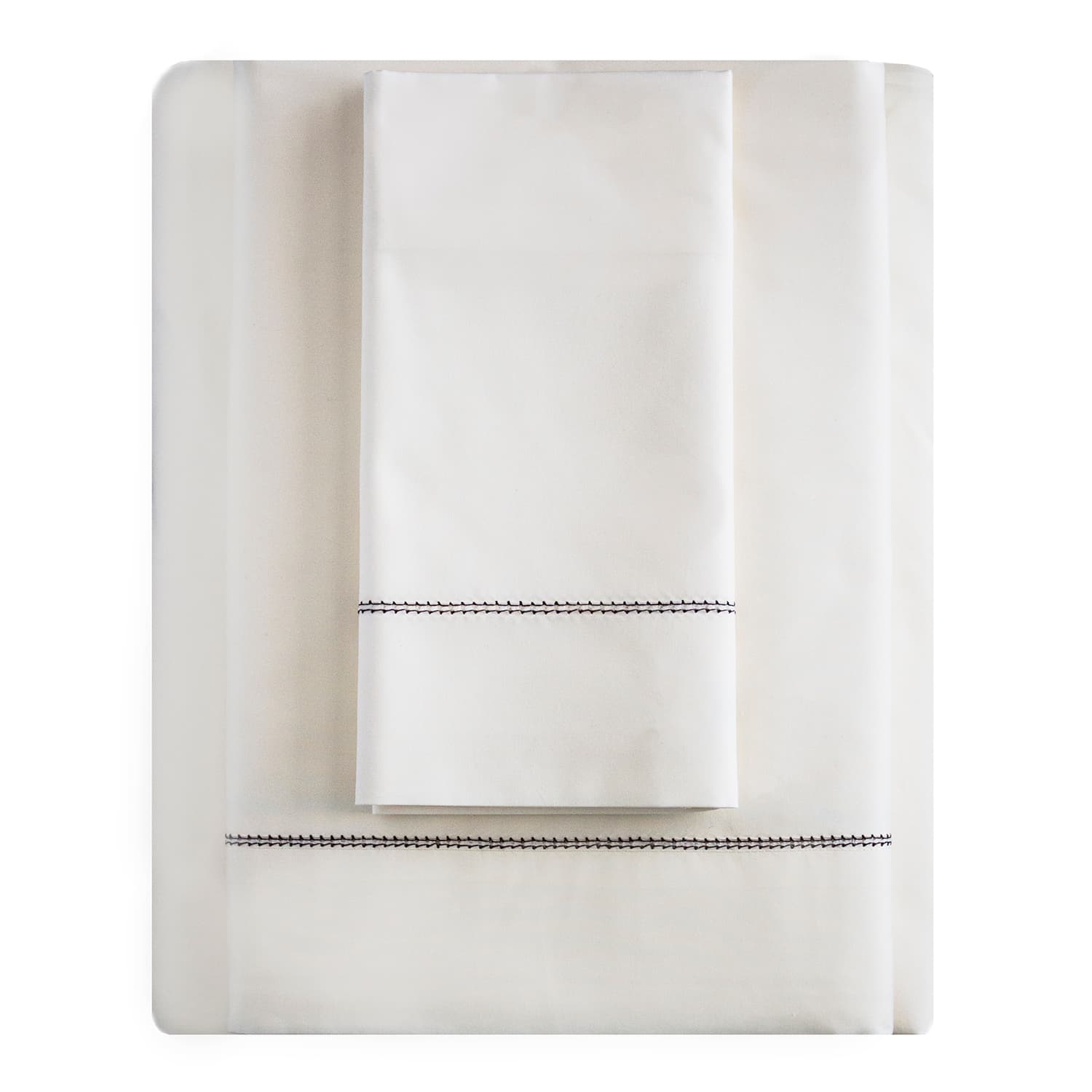 Ivory Cotton Percale Sheet Set Chocolate Hemstitch <br></picture> $440
