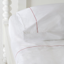 White 500TC Cotton Percale Sheet Set - Red Hemstitch <br></picture> $420