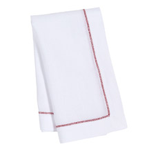 White Linen Napkin with Red Hemstitch<br>$28
