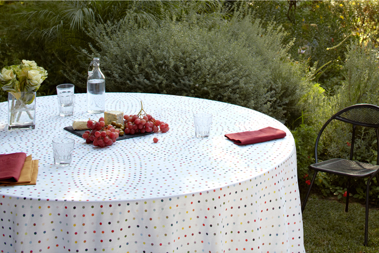 Piccadilly Polka Dot Round Linen Tablecloth Outdoor Dining