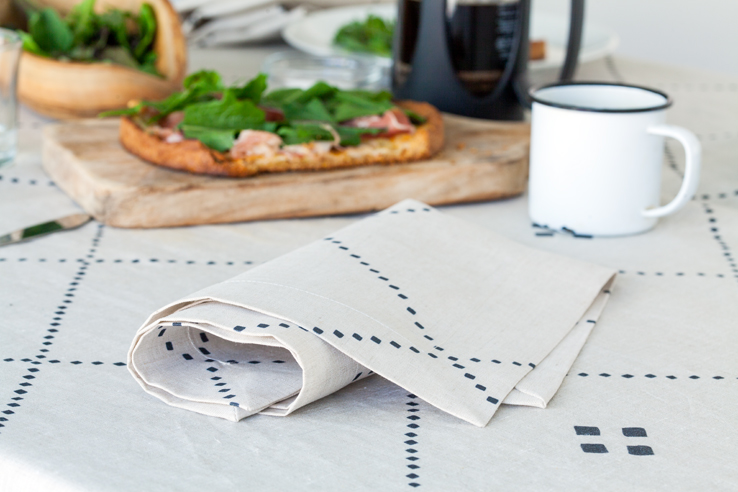 Anfa black check natural linen napkin and tablecloth from Huddleson Linens