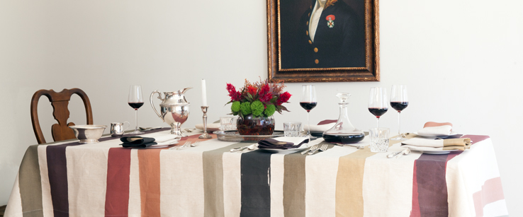 Cinta Striped Natural Linen Tablecloth by Huddleson