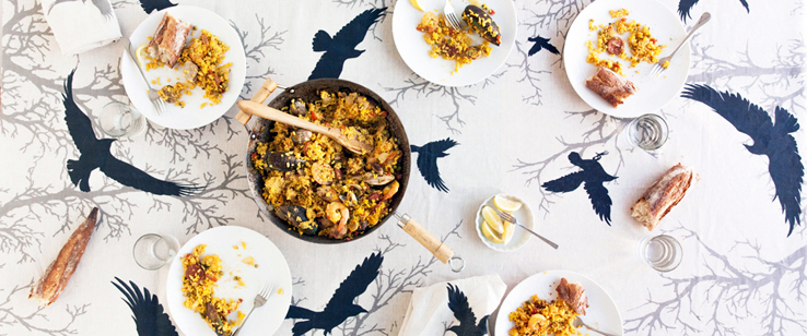 Natural Linen Crow Tablecloth by Huddleson