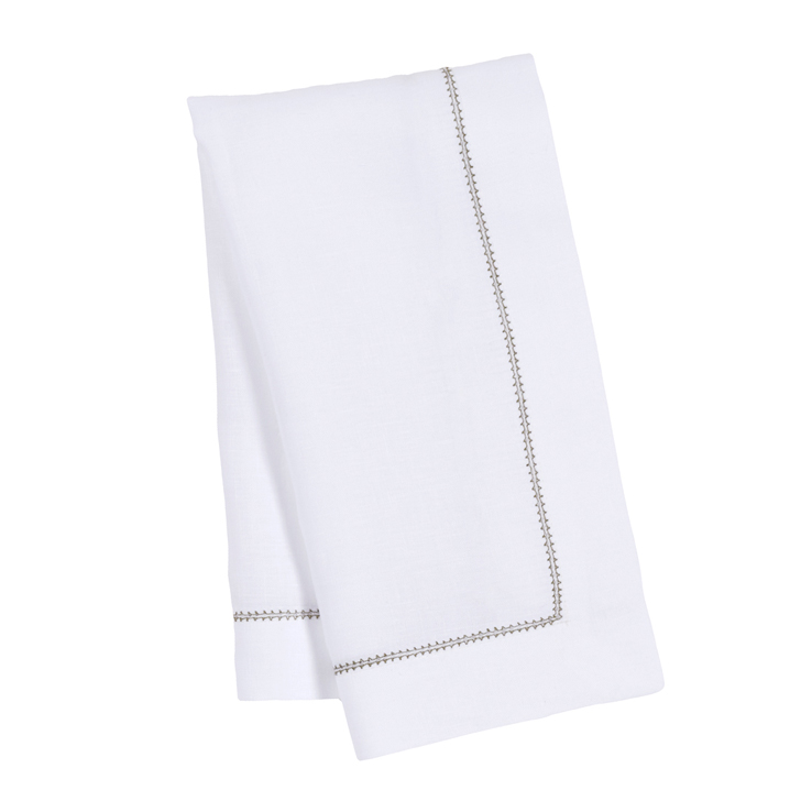 White Linen Napkin Sage Green Contrast Hemstitch