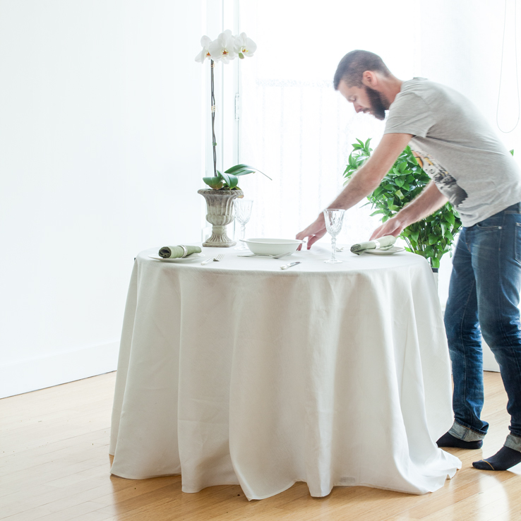 Huddleson Contemporary Linens Brand Ivory Round Pure Linen Tablecloth