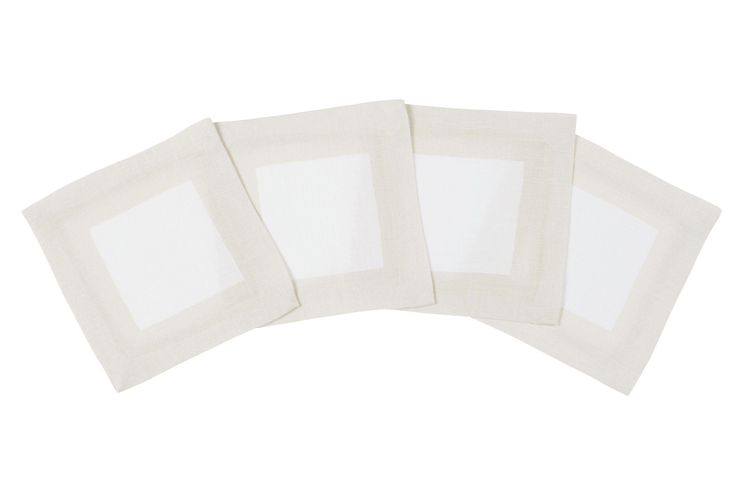 Linen gifts guide - white cocktail napkin with ivory border