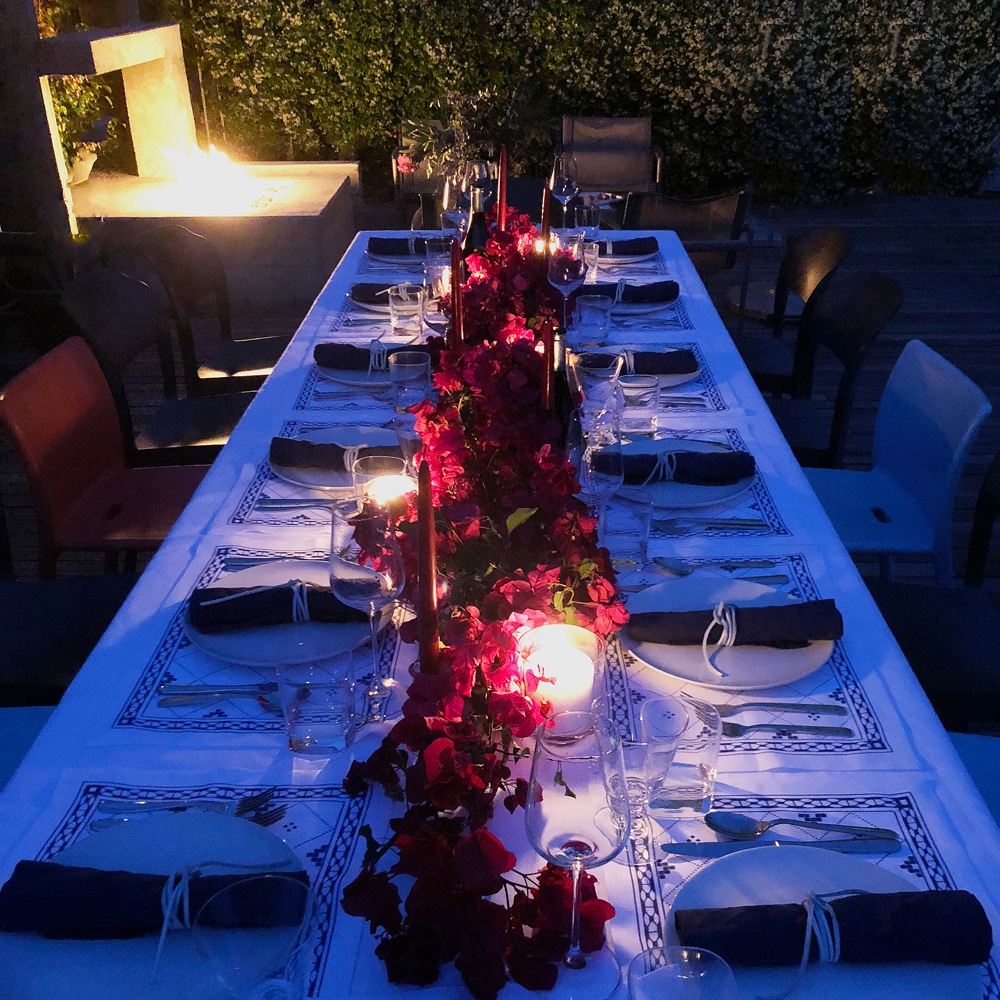 Greek dinner party table setting 