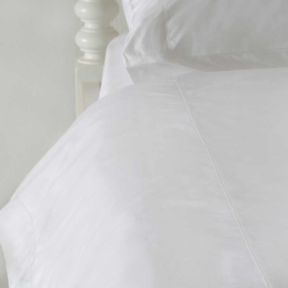 White hemstitched Italian cotton duvet cover with hemstitch embroidery