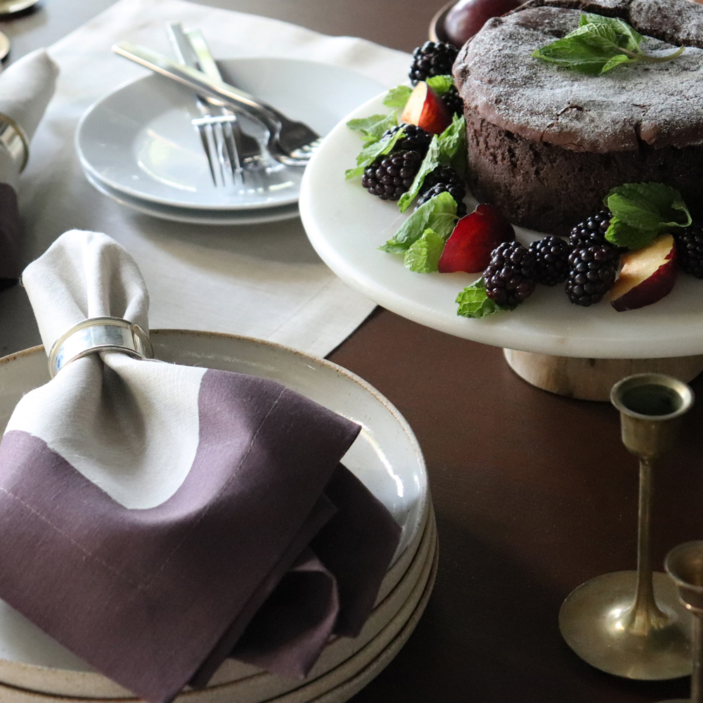 Natural Table Linens Fig Purple Border