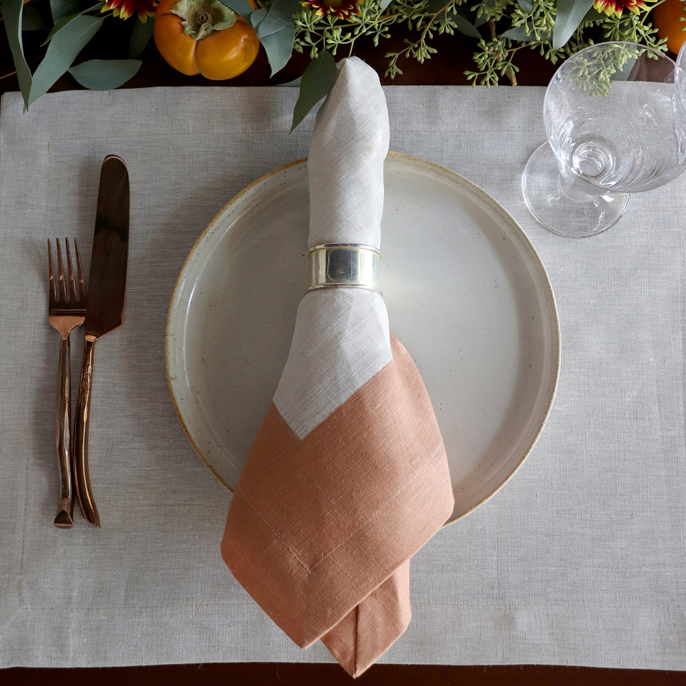 Fall Thanksgiving Table Natural Linen Napkin Orange Terracotta Napkin