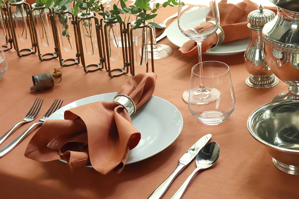 Fall table linens terracotta linen tablecloth napkin thanksgiving