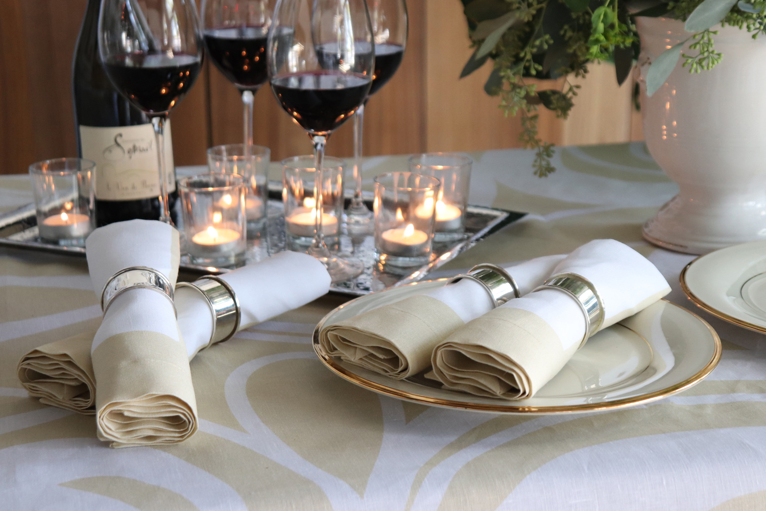 gold and white linen tablecloth fall table linens