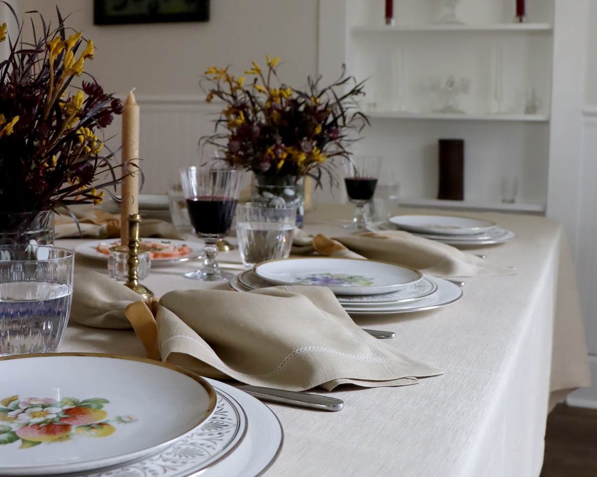 Camel honey caramel linen tablecloth